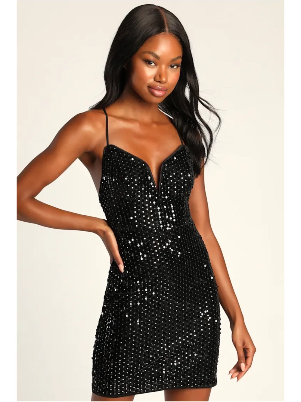 LULUS Sparkle All Night Black Silver Sequin Backless Mini Dress Size XS